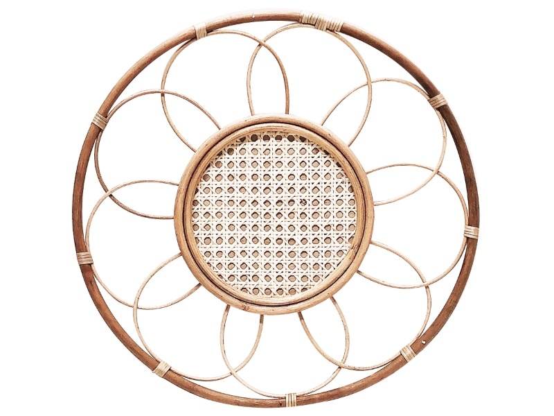 Bespoke Circular Rattan Cane Webbing Flower Wall Hanging - Eco-Friendly Boho Decor